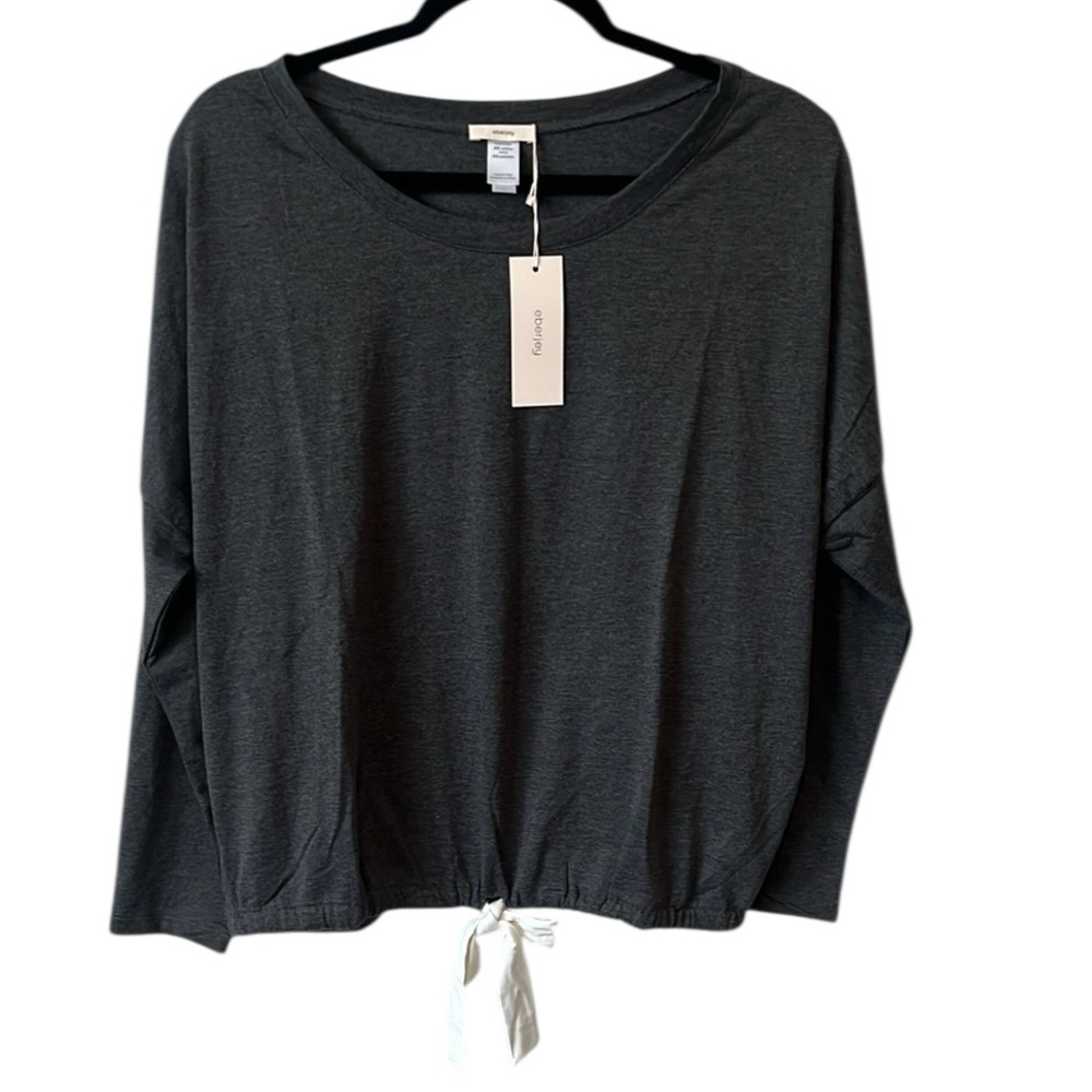 NWT Eberjey Gisele Tencel Modal Long Sleeve Drawstring Top Charcoal Gray Small - Picture 2 of 11